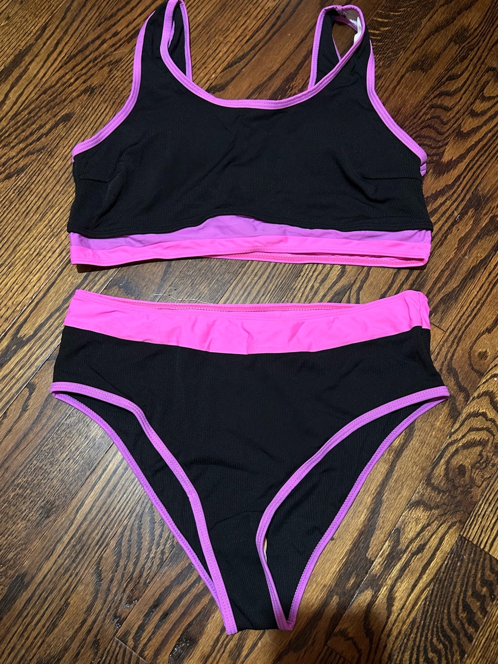 Black, Purple and Pink Two-Piece Bikini Set